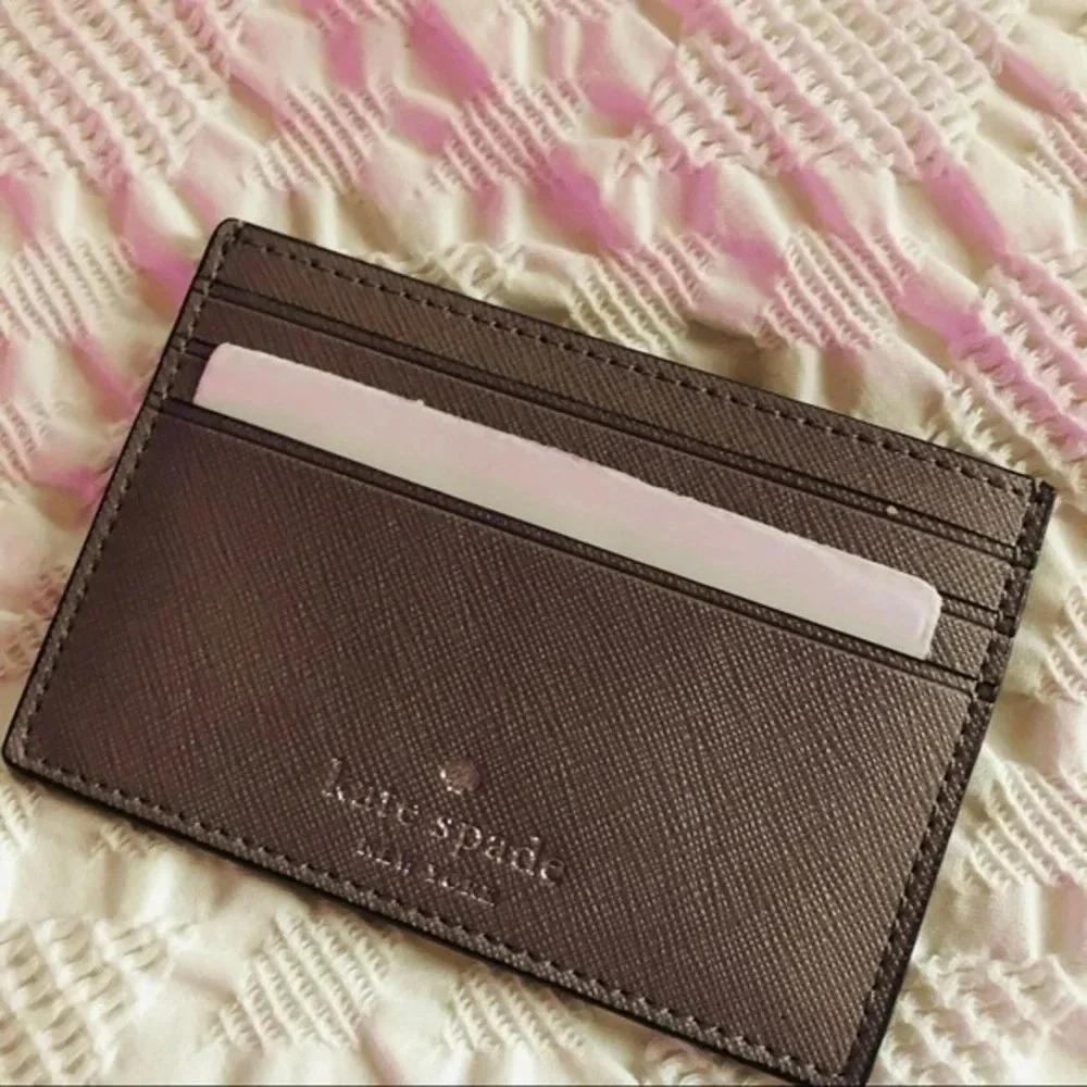 Kate Spade New York Glitter Card Holder Wallet Saffiano Black NWT
